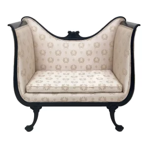 1900s Empire Ivory Tan Silk Upholstered Settee 2349